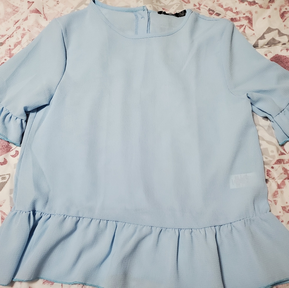 Sweet Flouncy Baby Blue Blouse